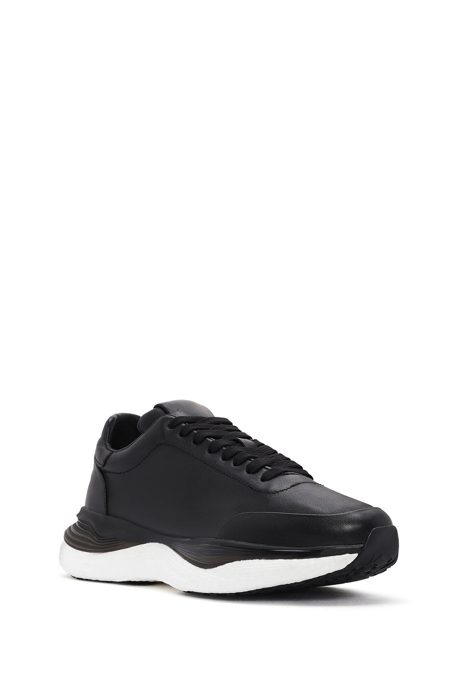 Men's Black Lace-up Thick-Sole Leather Sneaker