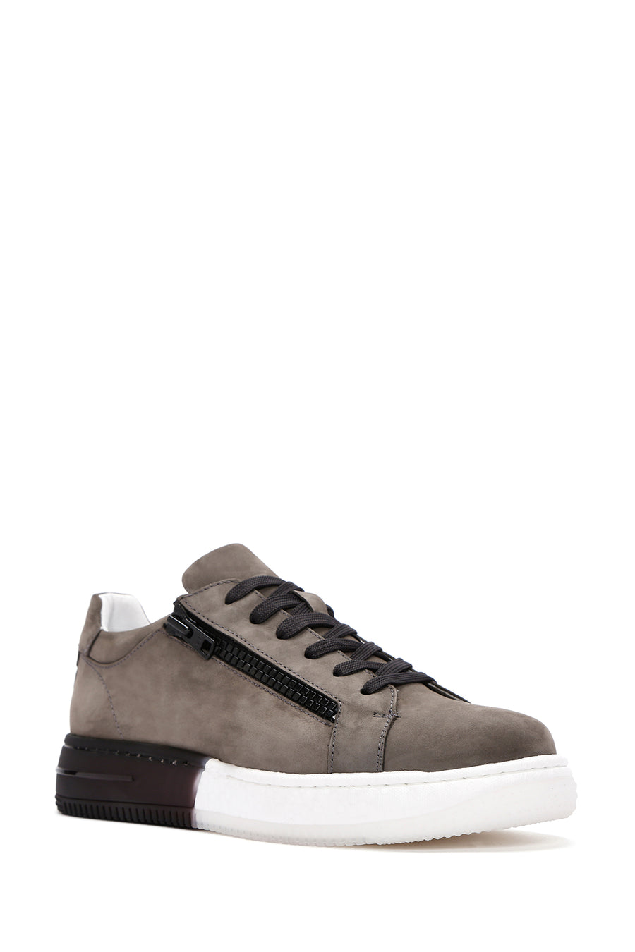 Erkek Gri Bağcıklı Nubuk Deri Sneaker