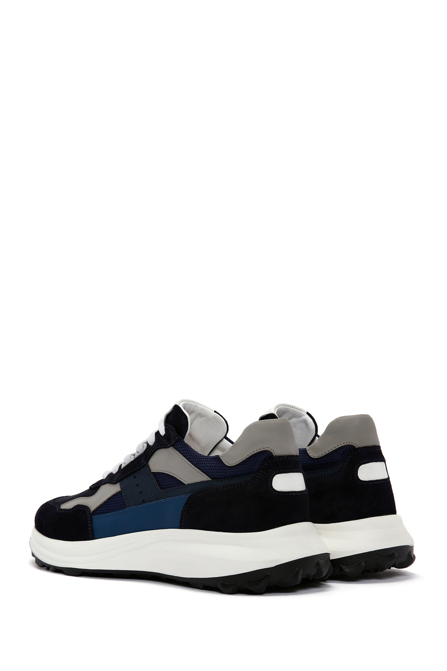 Erkek Lacivert Bağcıklı Kalın Tabanlı Deri Sneaker