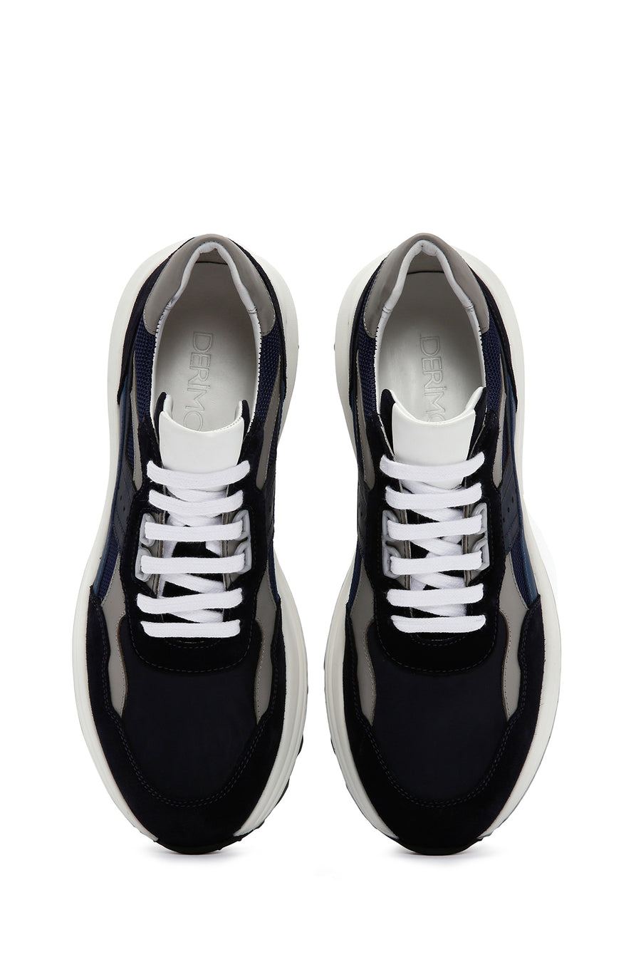 Erkek Lacivert Bağcıklı Kalın Tabanlı Deri Sneaker