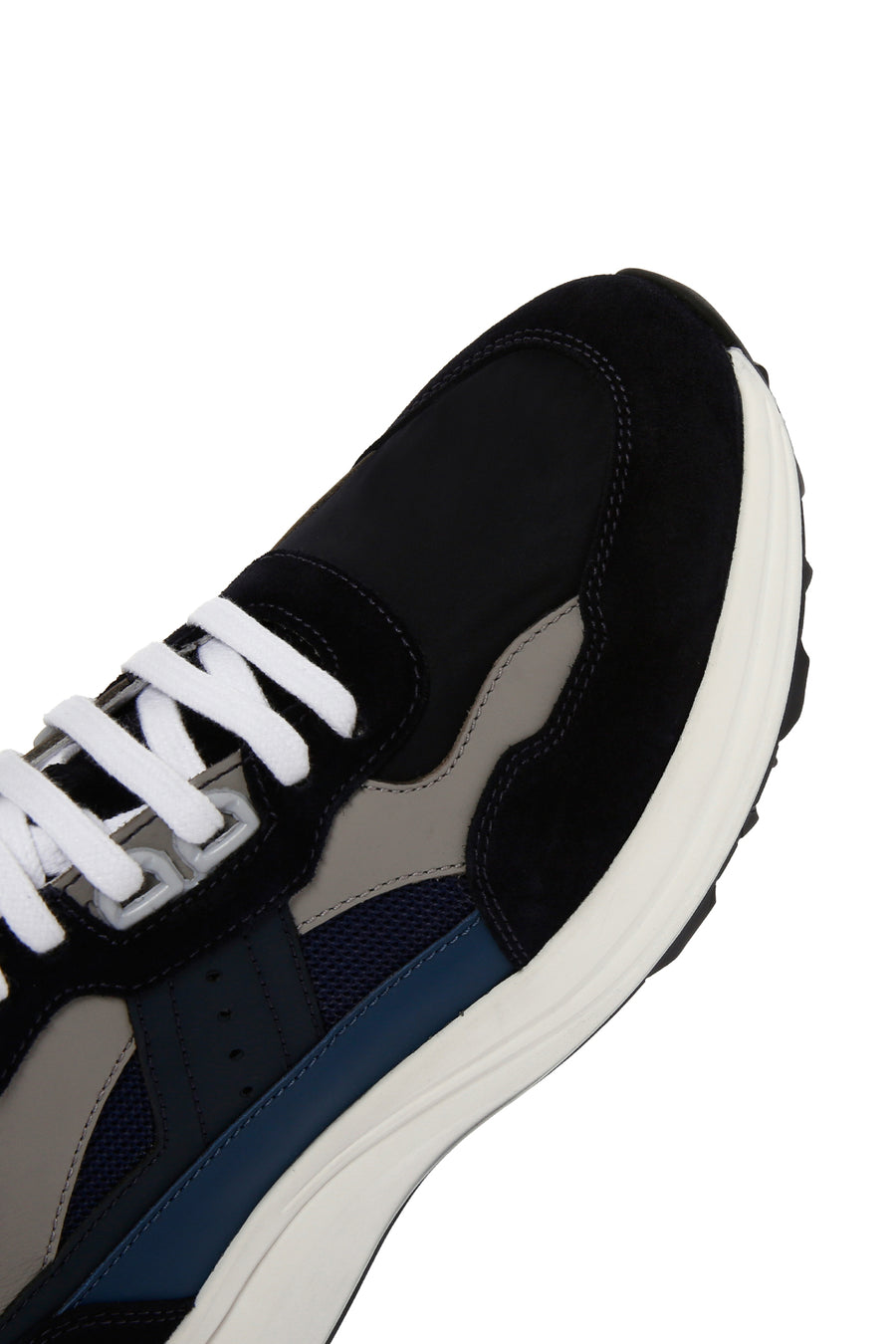 Erkek Lacivert Bağcıklı Kalın Tabanlı Deri Sneaker
