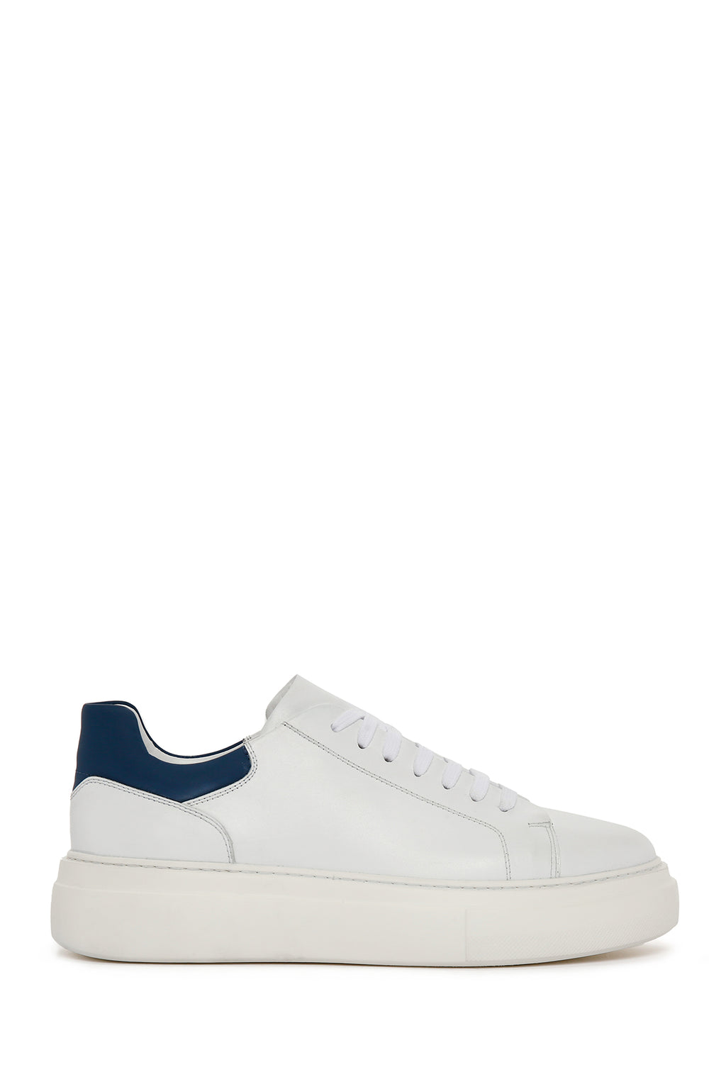 Erkek Beyaz Bağcıklı Kalın Tabanlı Deri Sneaker