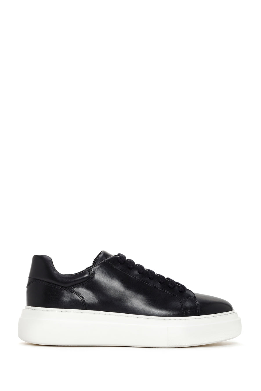 Men's Black Lace-up Thick-Sole Leather Sneaker 24SFD613418 | Derimod