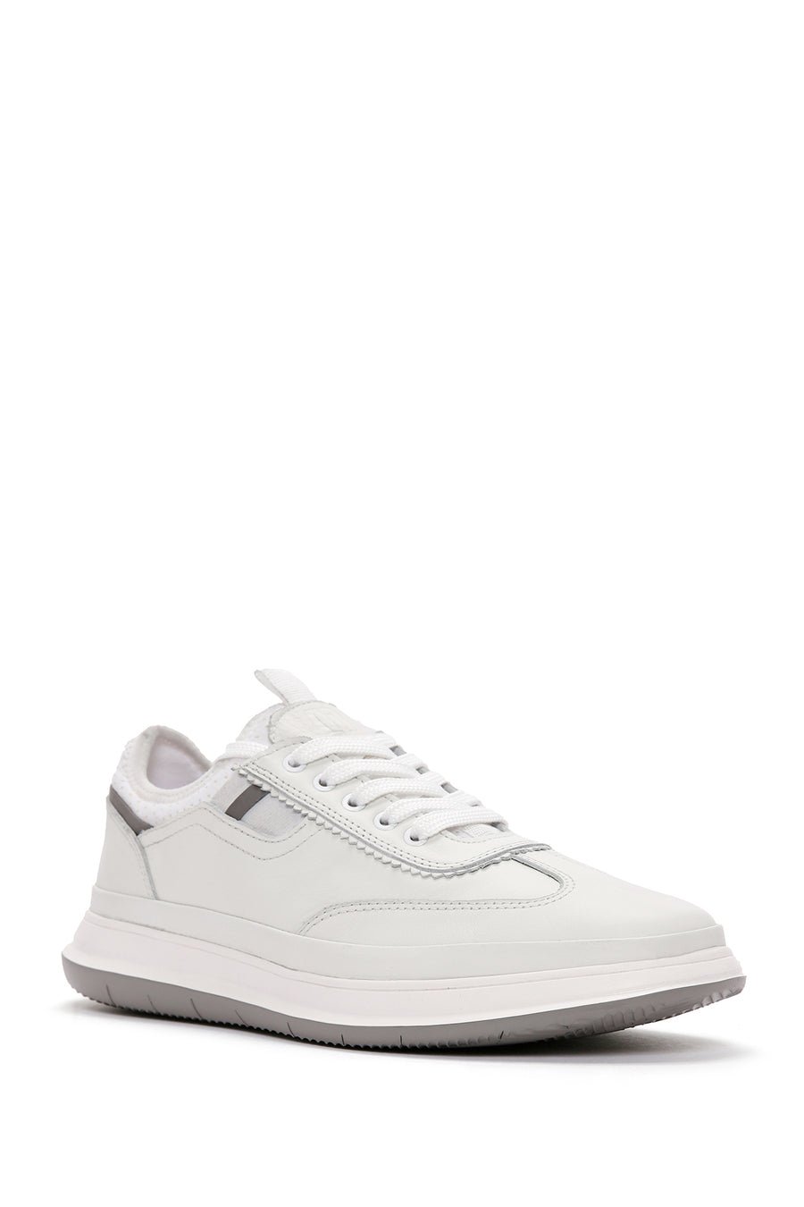 Erkek Beyaz Bağcıklı Deri Sneaker