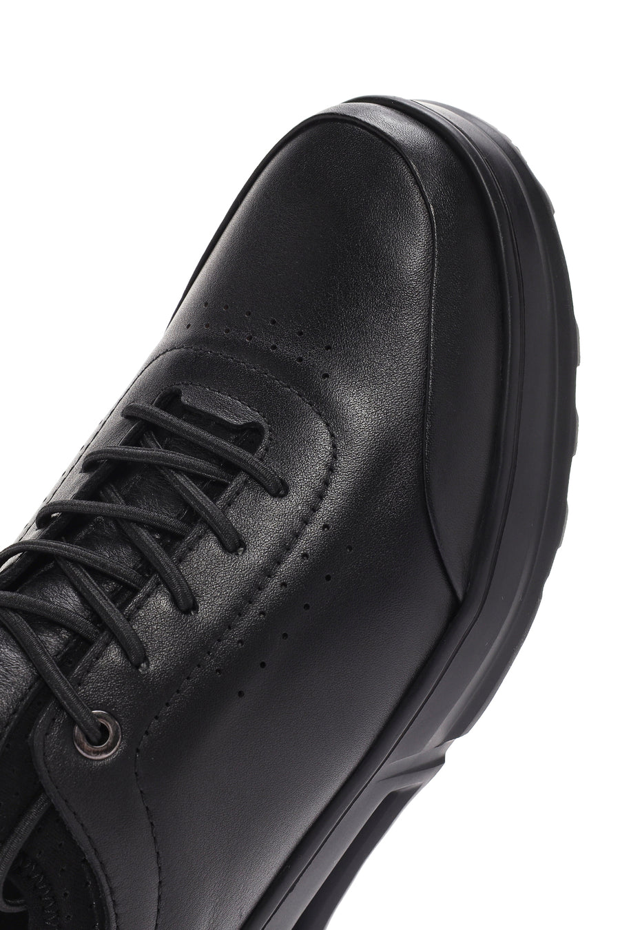 Erkek Siyah Bağcıklı Deri Sneaker