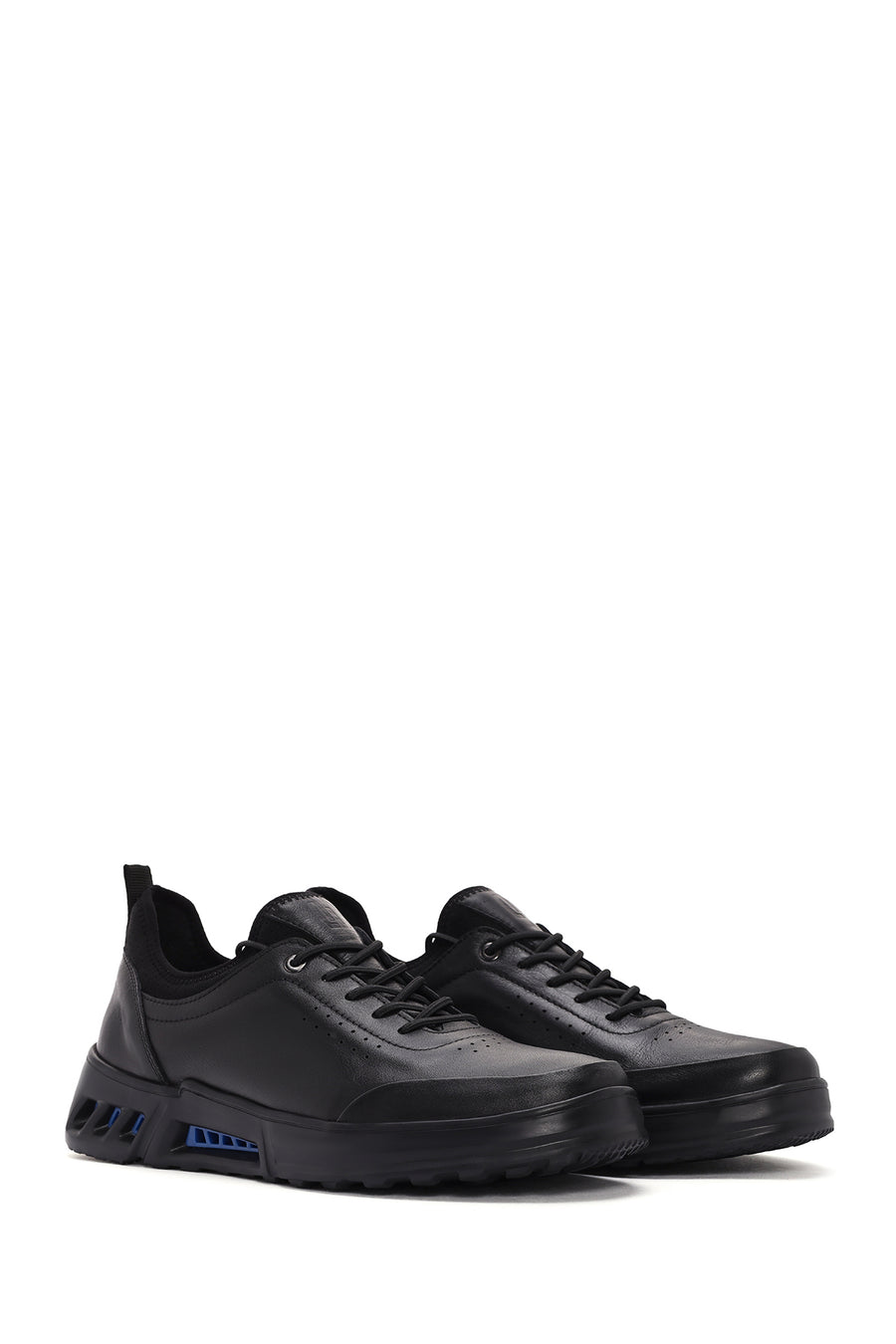 Erkek Siyah Bağcıklı Deri Sneaker