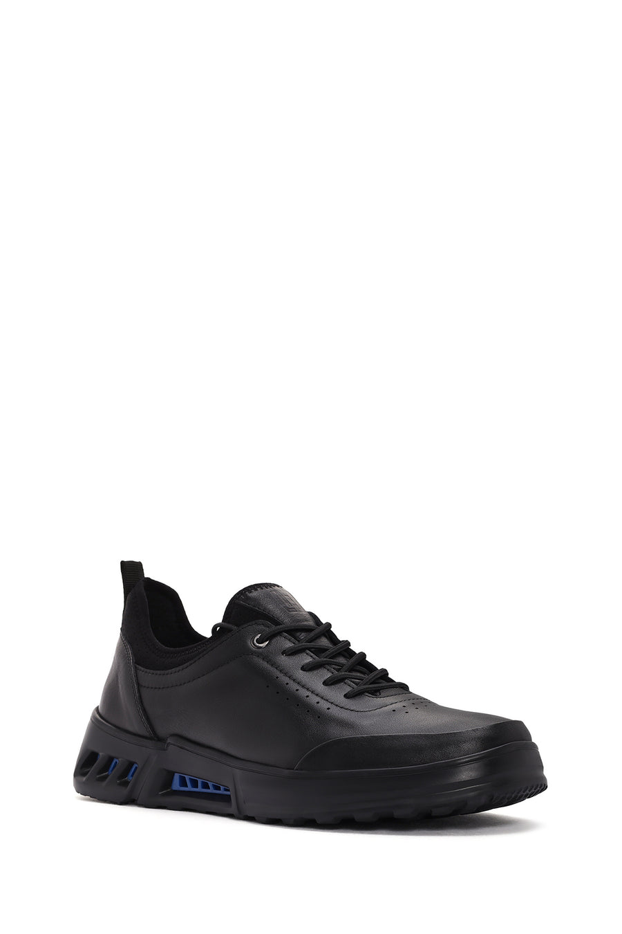 Erkek Siyah Bağcıklı Deri Sneaker