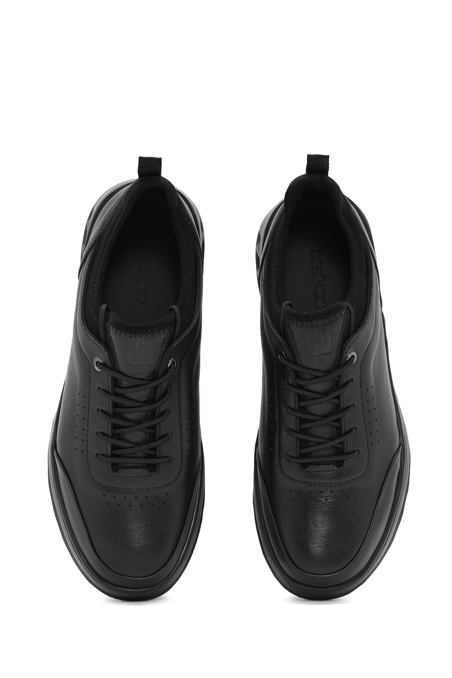 Erkek Siyah Bağcıklı Deri Sneaker