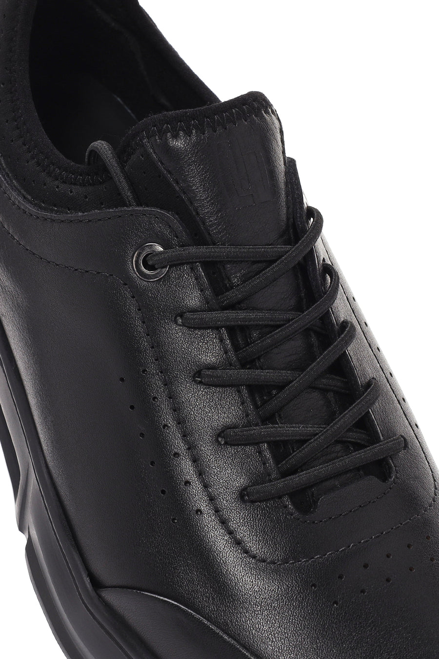 Erkek Siyah Bağcıklı Deri Sneaker