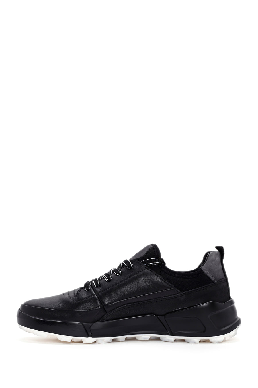 Erkek Siyah Bağcıklı Kalın Tabanlı Deri Sneaker