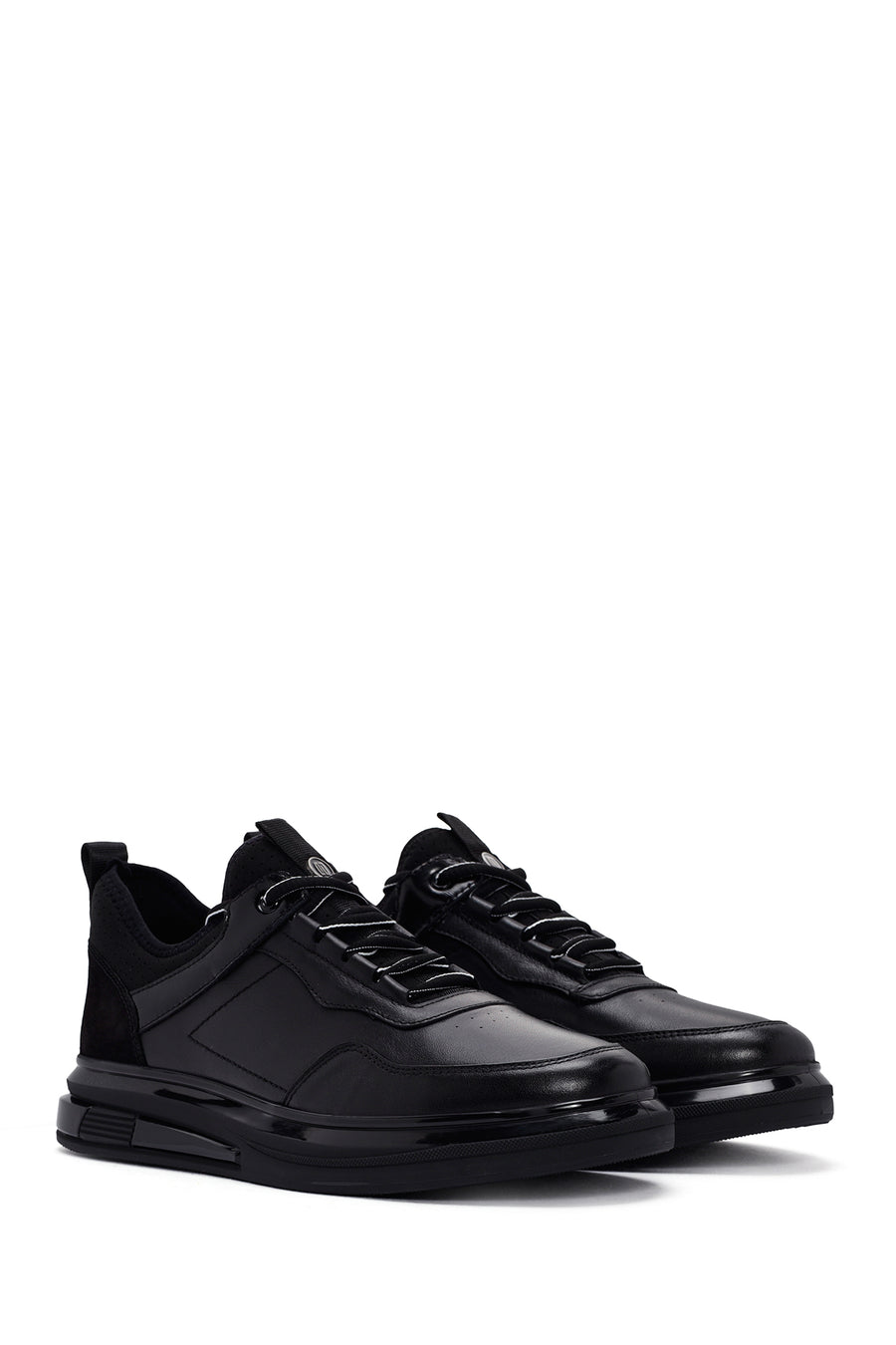 Erkek Siyah Bağcıklı Deri Sneaker