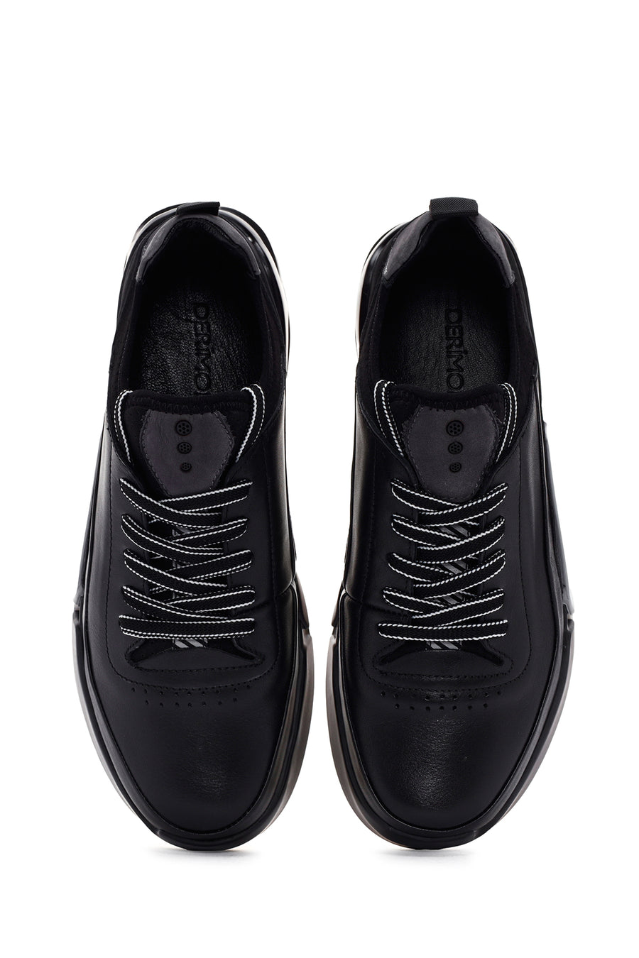 Erkek Siyah Bağcıklı Deri Sneaker