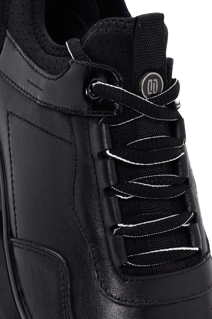 Erkek Siyah Bağcıklı Deri Sneaker