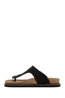 Men's Black Flip Flop Nubuck Leather Slippers | Derimod