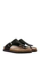 Men's Black Flip Flop Nubuck Leather Slippers | Derimod