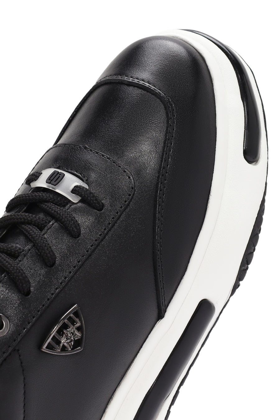 Erkek Siyah Kalın Tabanlı Bağcıklı Deri Sneaker