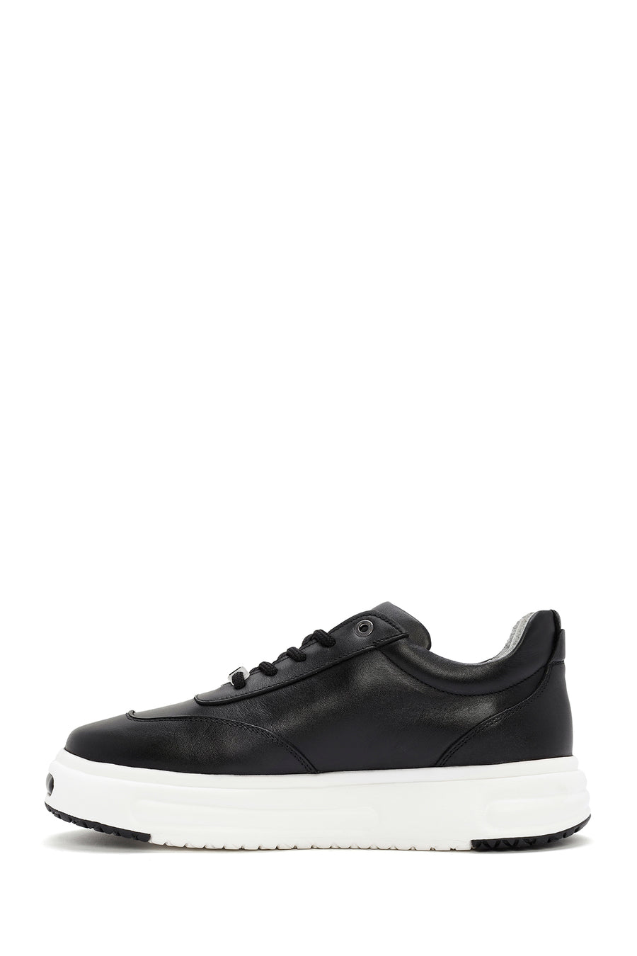 Erkek Siyah Kalın Tabanlı Bağcıklı Deri Sneaker