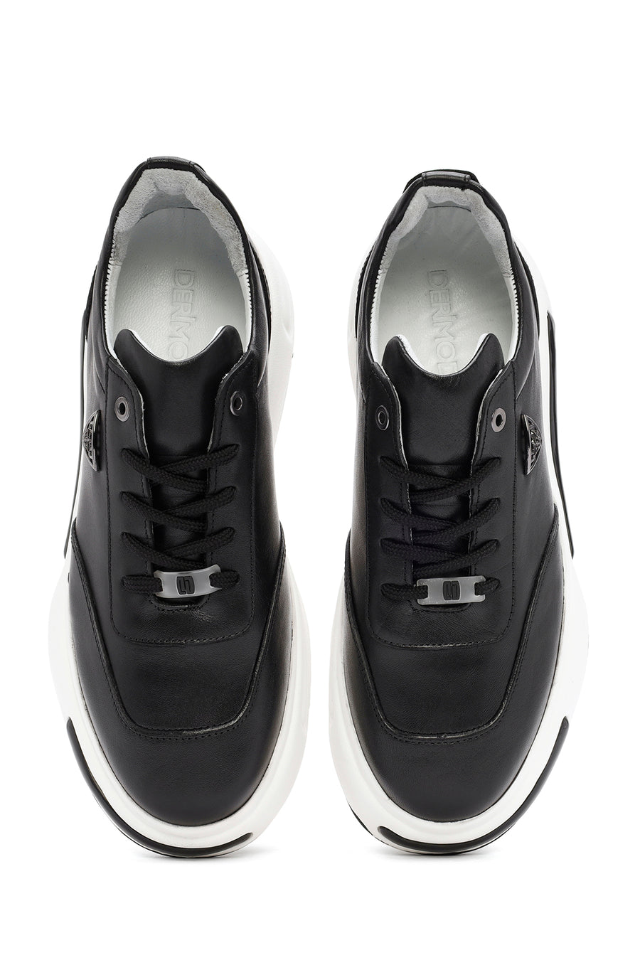 Erkek Siyah Kalın Tabanlı Bağcıklı Deri Sneaker