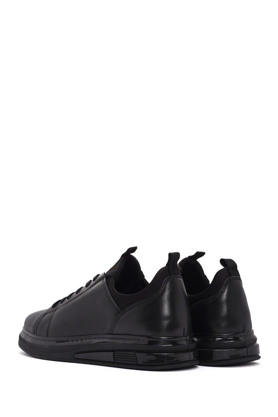 Erkek Siyah Bağcıklı Deri Sneaker