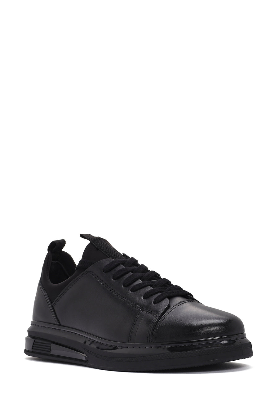 Erkek Siyah Bağcıklı Deri Sneaker