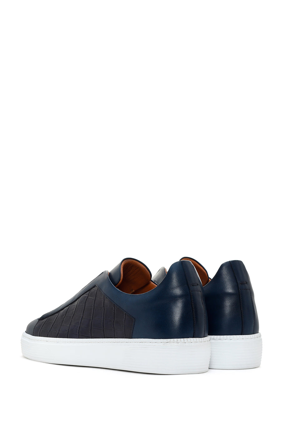 Erkek Lacivert Kroko Deri Sneaker