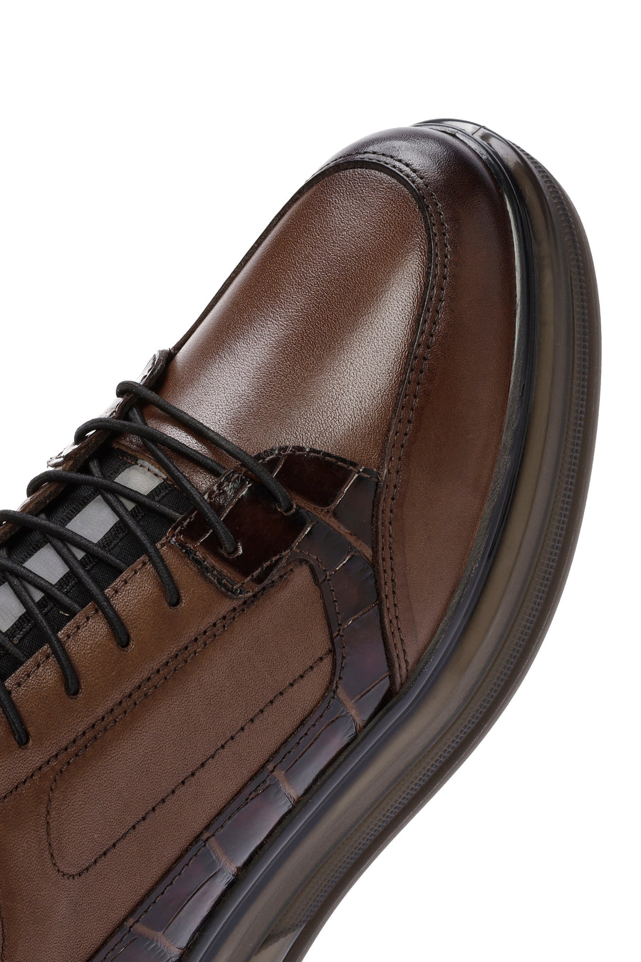 Erkek Kahverengi Bağcıklı Deri Casual Sneaker