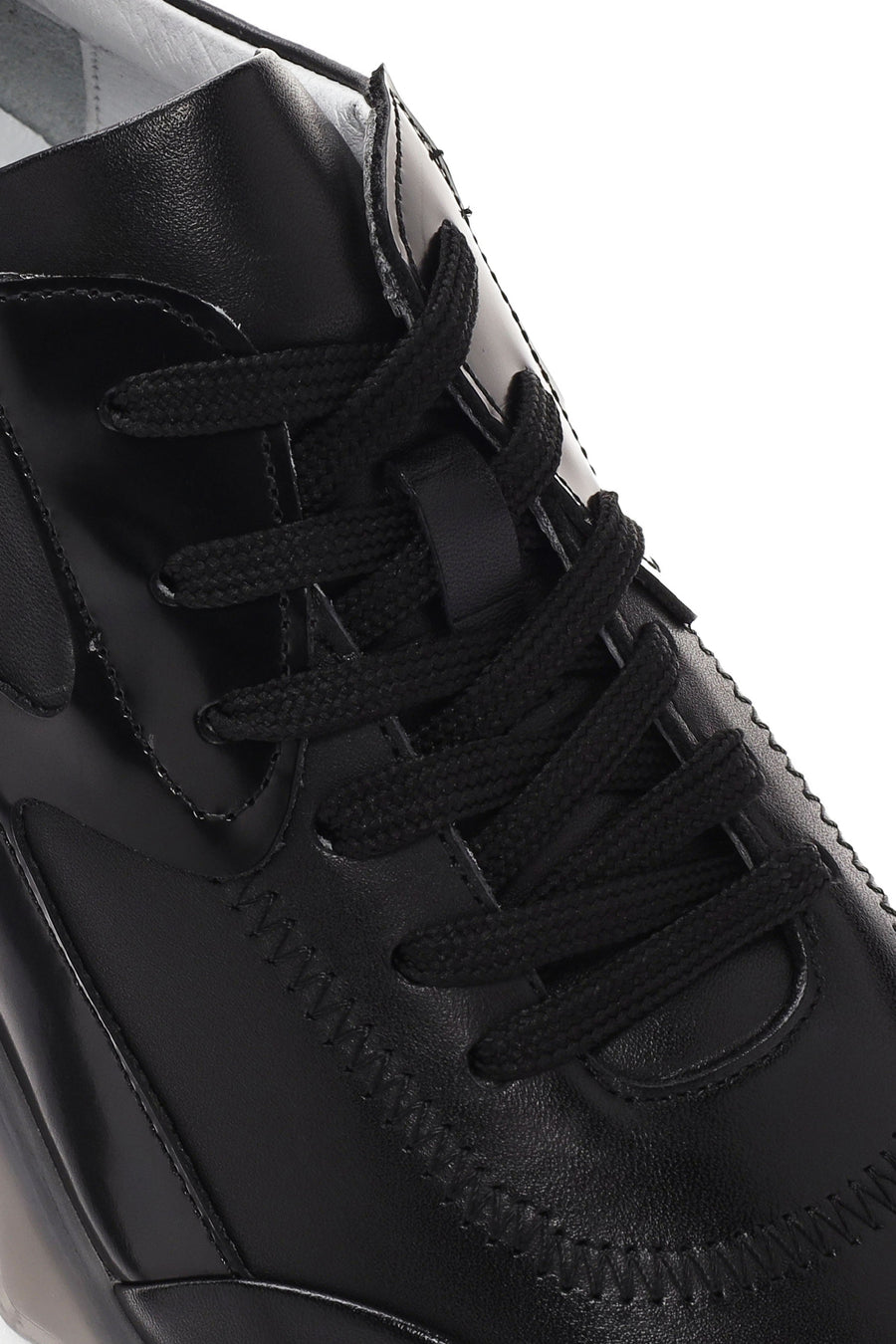 Erkek Siyah Bağcıklı Deri Sneaker