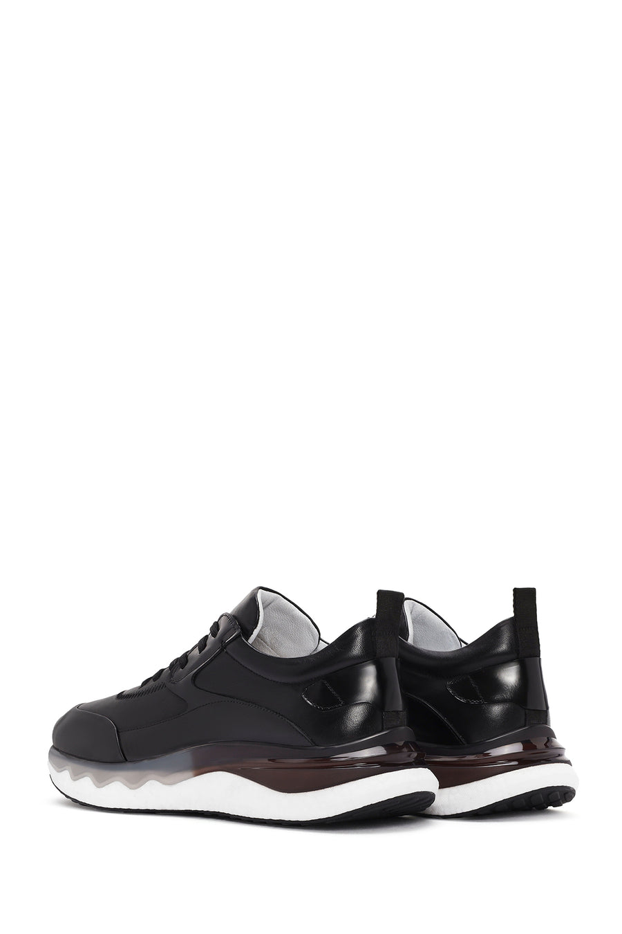 Erkek Siyah Bağcıklı Deri Sneaker