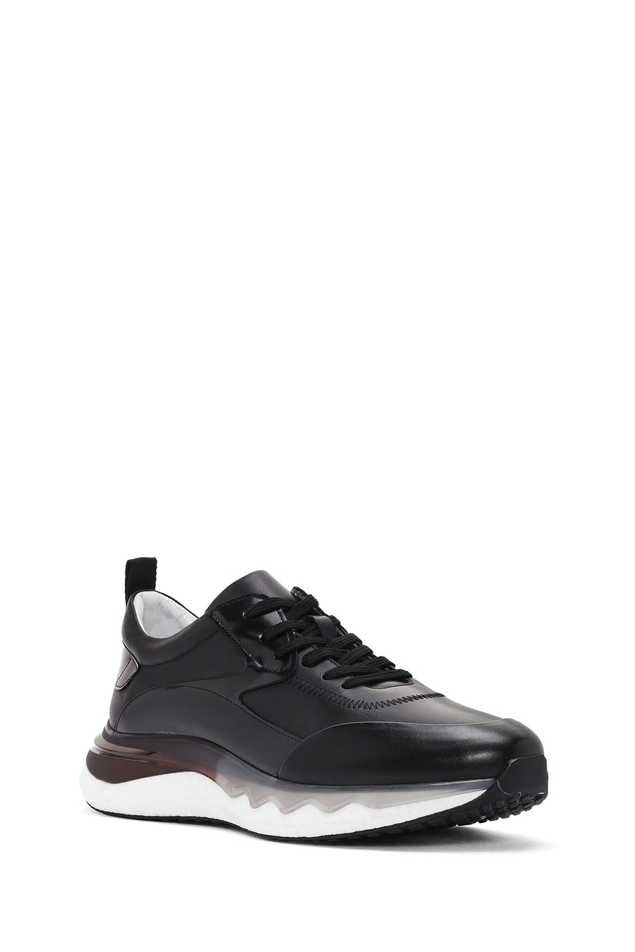 Erkek Siyah Bağcıklı Deri Sneaker