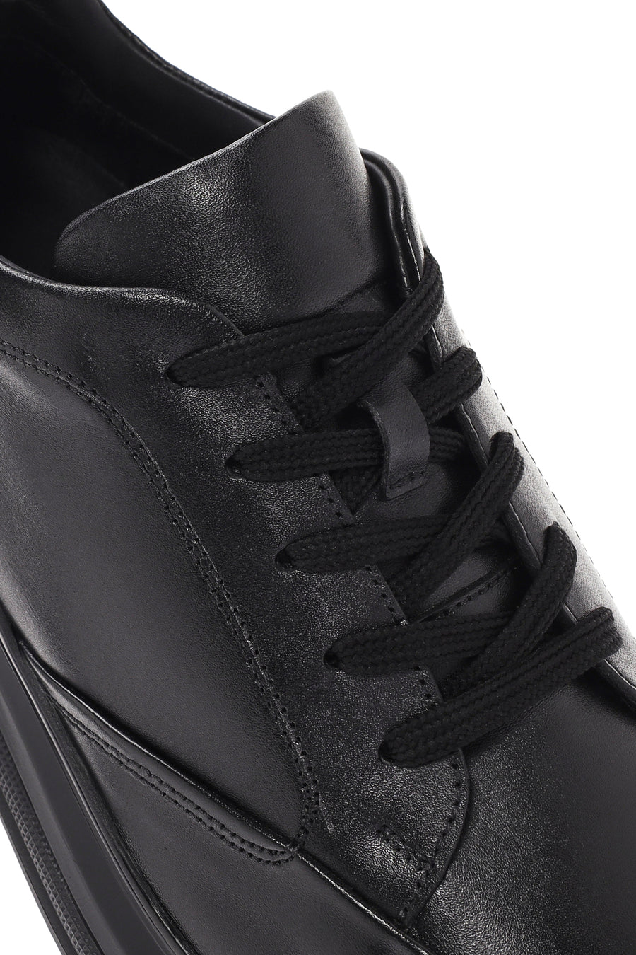 Erkek Siyah Bağcıklı Deri Sneaker