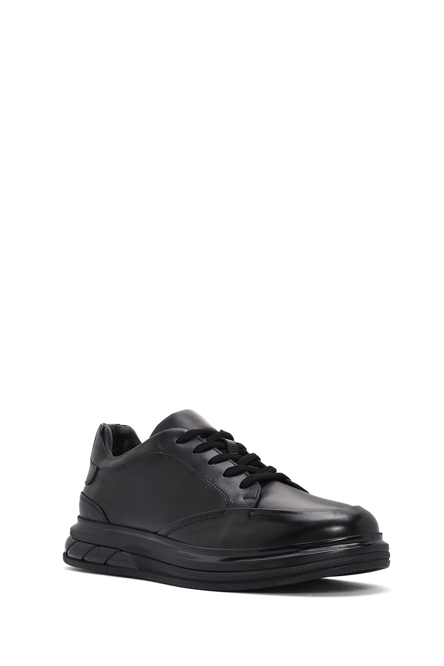 Erkek Siyah Bağcıklı Deri Sneaker