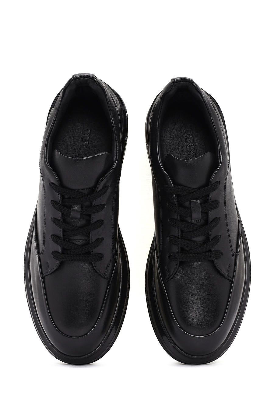 Erkek Siyah Bağcıklı Deri Sneaker