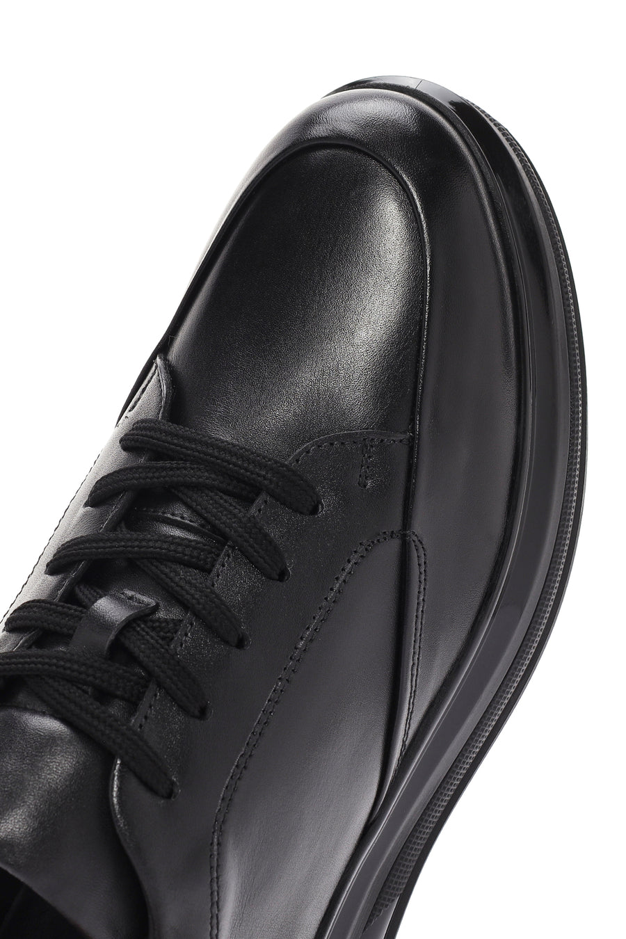 Erkek Siyah Bağcıklı Deri Sneaker