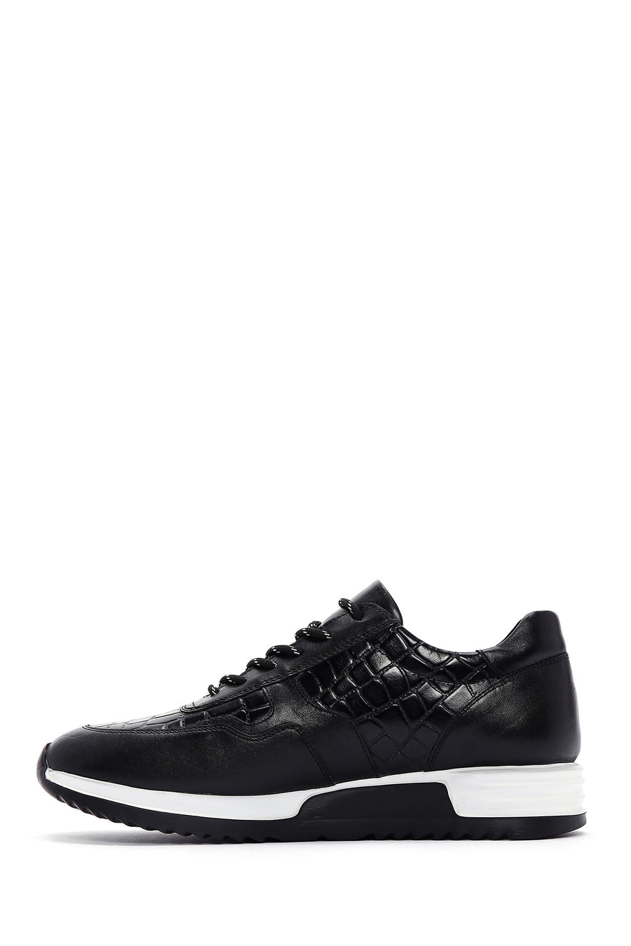 Men's Black Lace-up Leather Sneaker