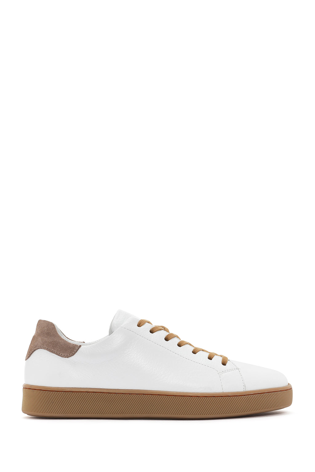 Erkek Beyaz Bağcıklı Deri Sneaker