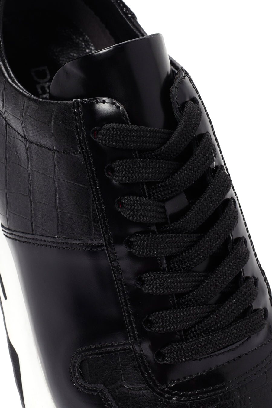 Erkek Siyah Kroko Desenli Bağcıklı Kalın Tabanlı Deri Sneaker