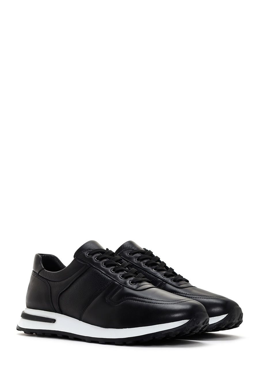 Erkek Siyah Kalın Tabanlı Deri Sneaker