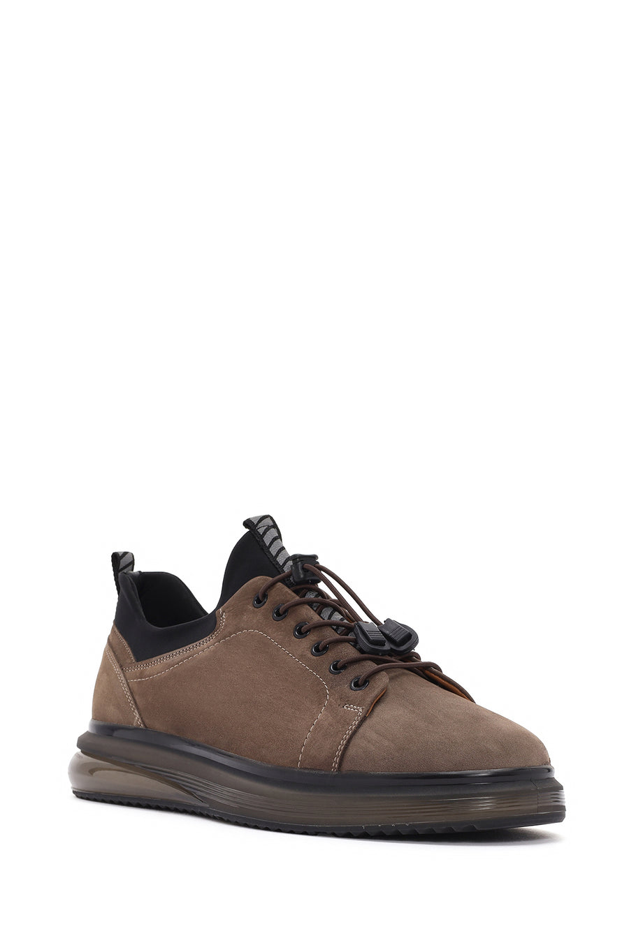 Erkek Vizon Bağcıklı Kalın Tabanlı Deri Casual Sneaker