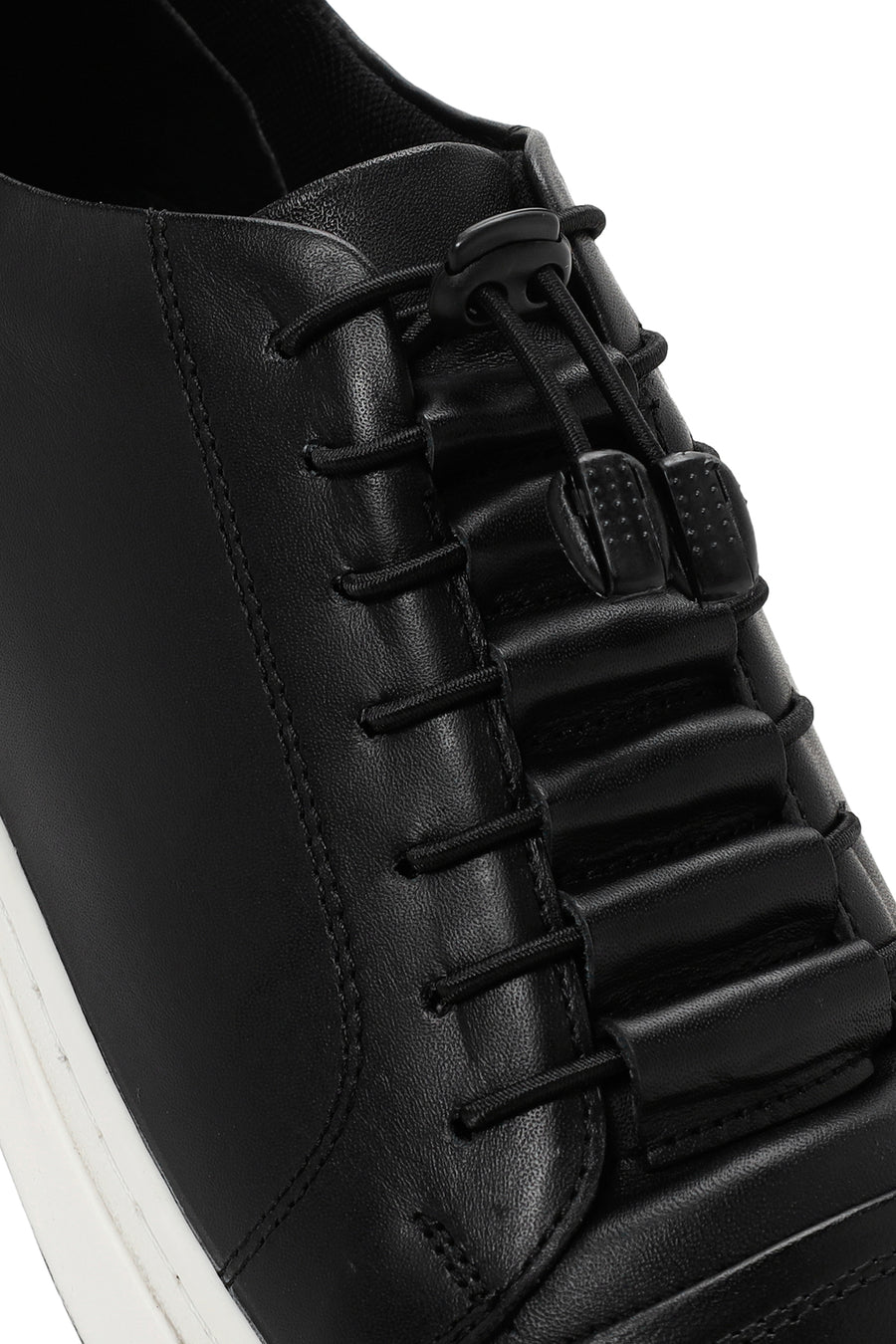 Erkek Siyah Bağcıklı Deri Sneaker