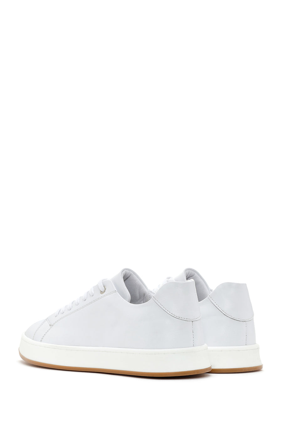 Erkek Beyaz Bağcıklı Deri Sneaker