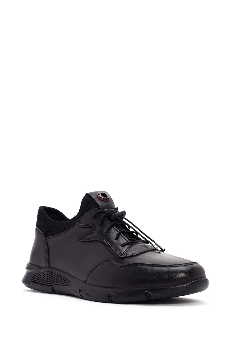 Erkek Siyah Bağcıklı Deri Sneaker