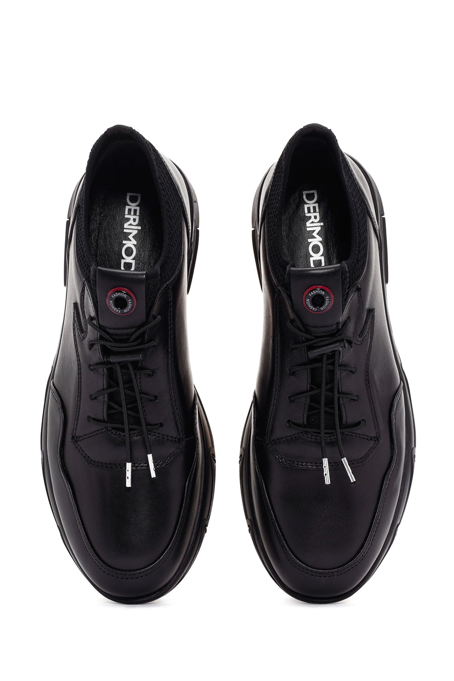 Erkek Siyah Bağcıklı Deri Sneaker