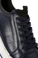 Erkek Lacivert Bağcıklı Deri Sneaker | Derimod