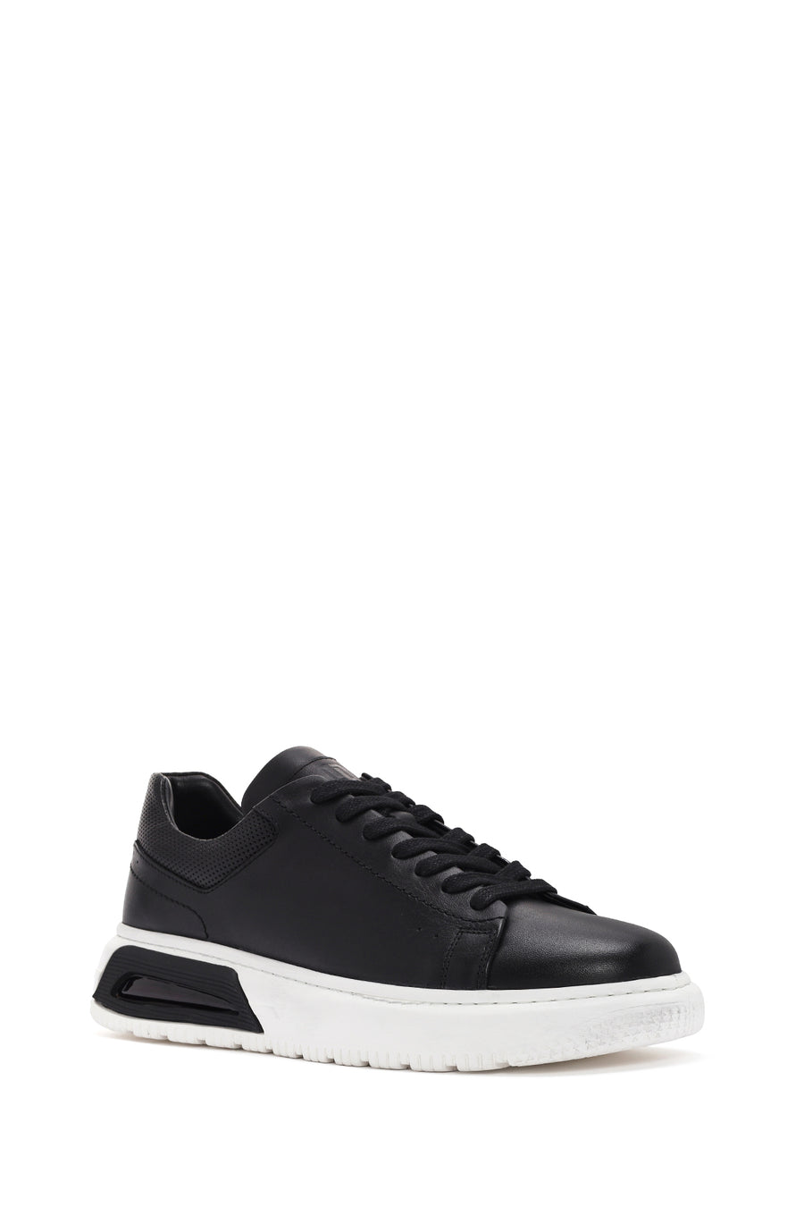 Erkek Siyah Kalın Tabanlı Bağcıklı Deri Sneaker