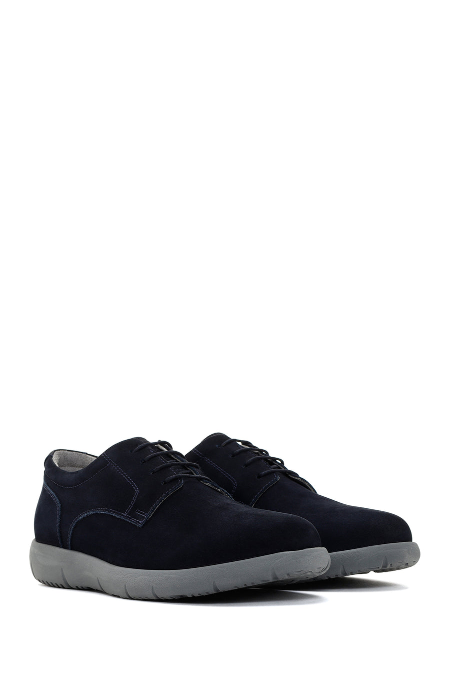 Men's Navy Blue Lace-up Nubuck Leather Casual Shoes
