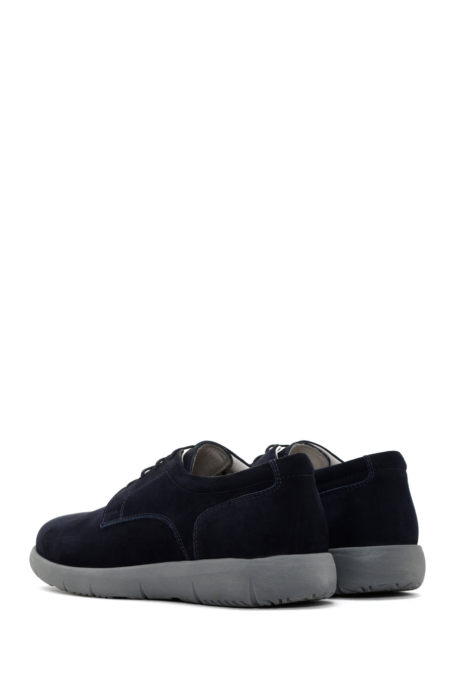 Men's Navy Blue Lace-up Nubuck Leather Casual Shoes