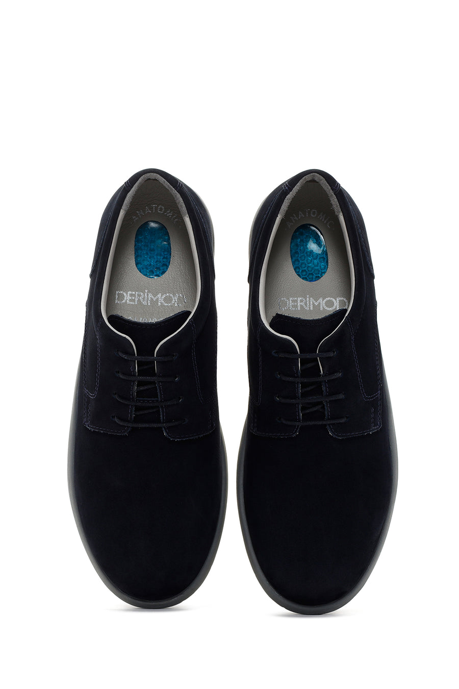 Men's Navy Blue Lace-up Nubuck Leather Casual Shoes