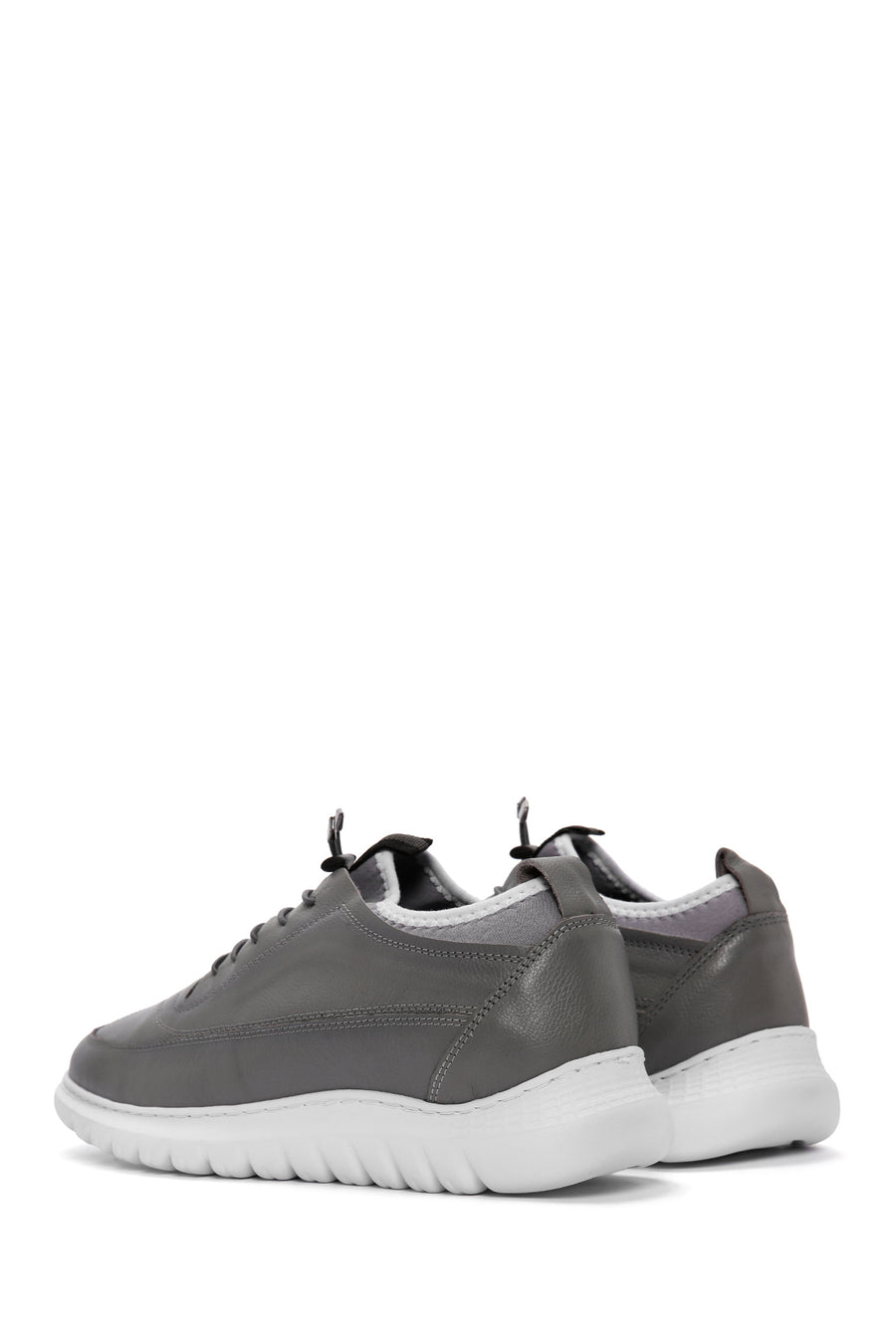 Erkek Gri Bağcıklı Deri Casual Sneaker