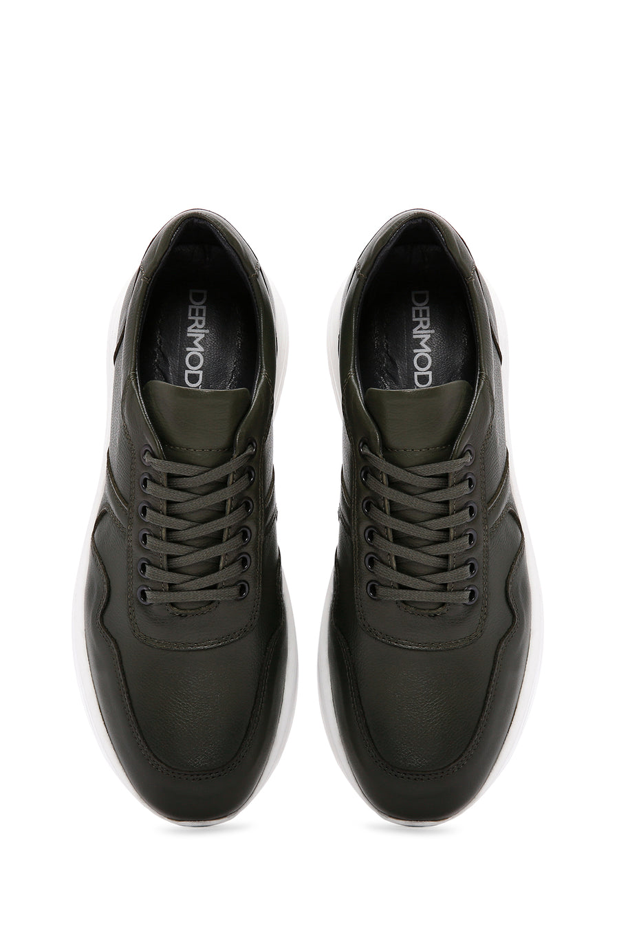 Erkek Haki Bağcıklı Kalın Tabanlı Deri Sneaker