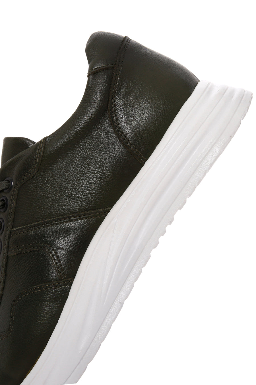 Erkek Haki Bağcıklı Kalın Tabanlı Deri Sneaker